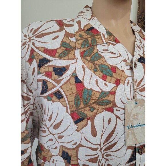 Caribbean Mens Shirt Size XL silk Blend Button Up Short Sleeve  NWT 35 - Picture 4 of 9
